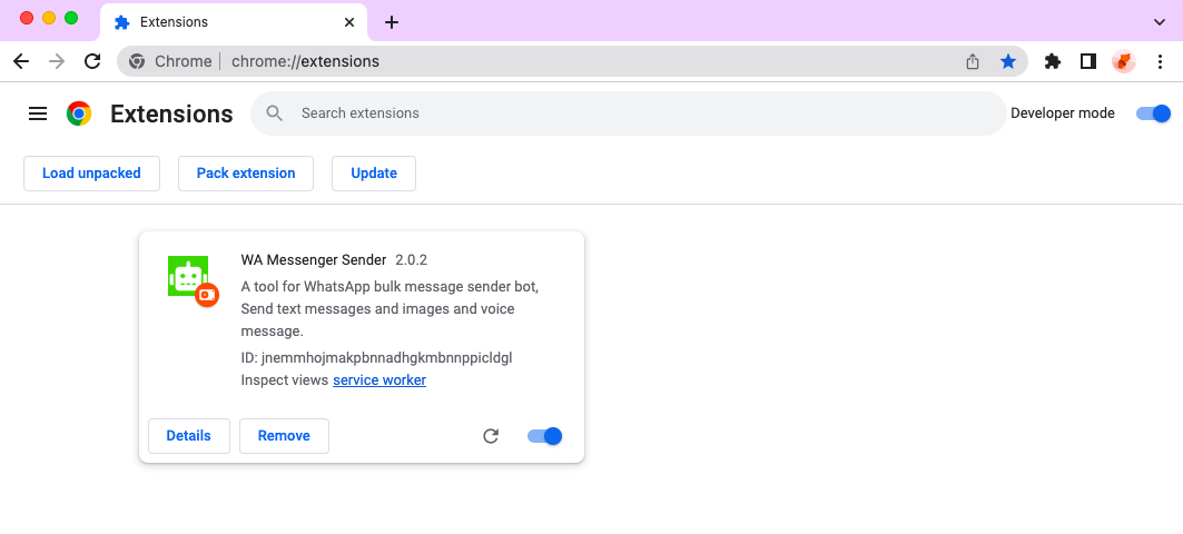 WA Sender Pro chrome extension install done
