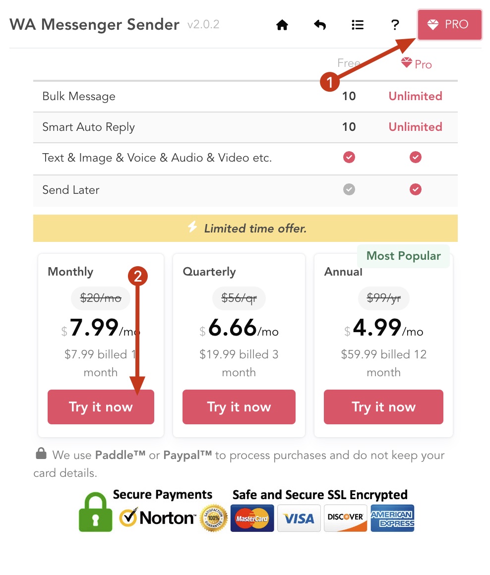 WA Sender Pro chrome extension subscribe pro